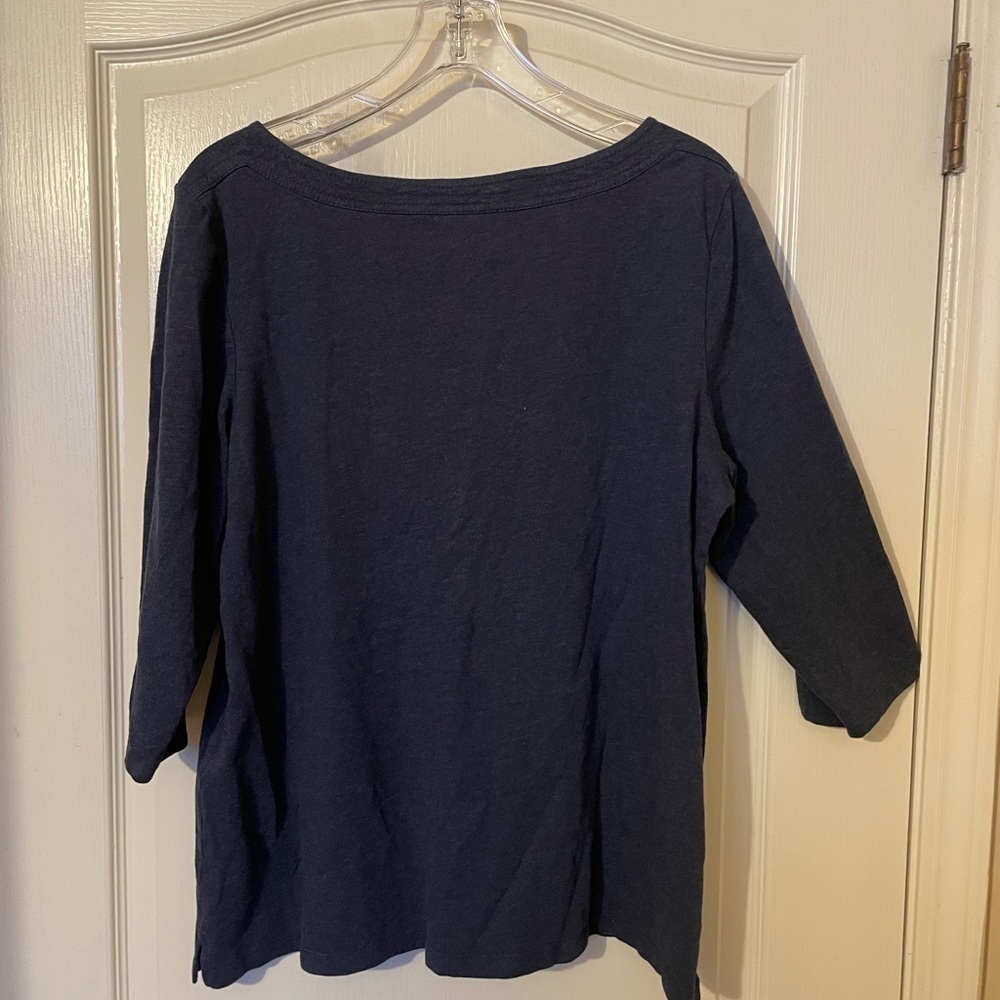 Chico’s Button Boat Boat 3/4 Sleeve Top Size 3 (XL) Blue Heather Casual Stretch - Picture 8 of 8